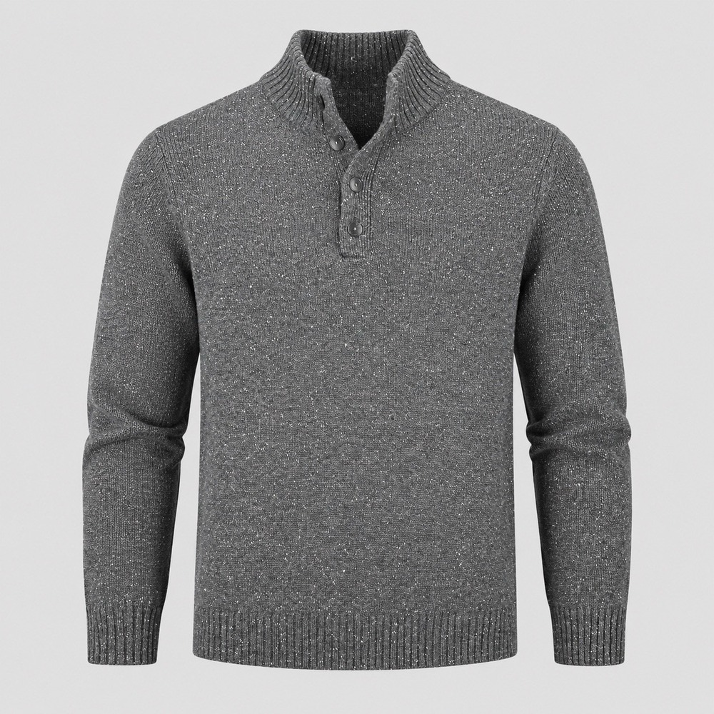 The Normal Brand Men's XL Mock Neck Henley Pullover Sweater Heather Gray